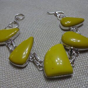 Natural YELLOW JADE Handmade Sterling 925 Bracelet Size 8" #148C
